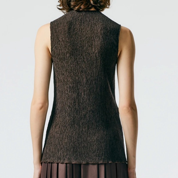 Like New TIBI |  Brown Crinkle Lyocell Tank  | Size L - Picture 2 of 3